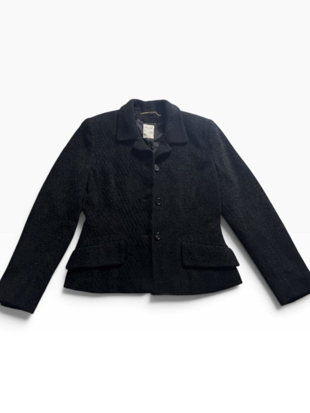 Vintage CELINE Paris Black Tweed Blazer Jacket Made in France Size Medium